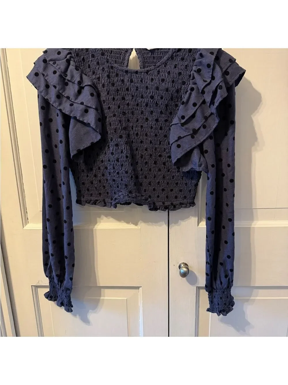 Zara Dark Blue Polka Dot Ruffle Crop Top